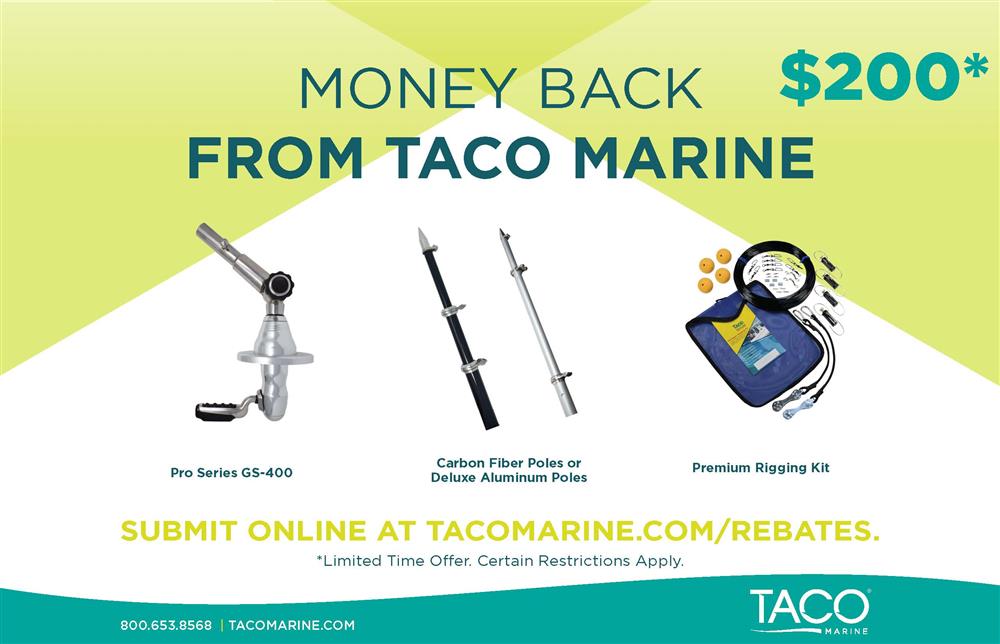 TACO Marine Pro Series GS-400 sport fishing outrigger system rebate